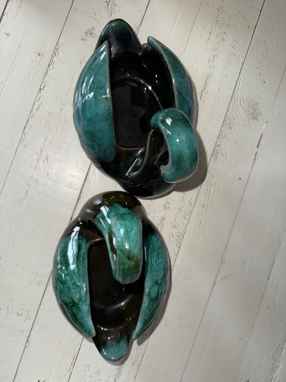 Blue Mountain Pottery, Pair of Swan, BMP Black/Green Drip Glaze, MCM made in CA - Picture 4 of 9